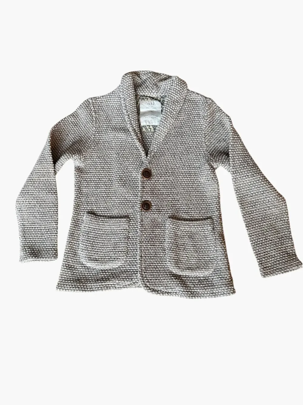 Zara Kids Boys Tweed Knit Blazer Cardigan Gray Size 7 (122cm)